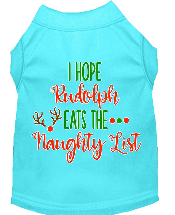 Hope Rudolph Eats Naughty List Screen Print Dog Shirt Aqua Med